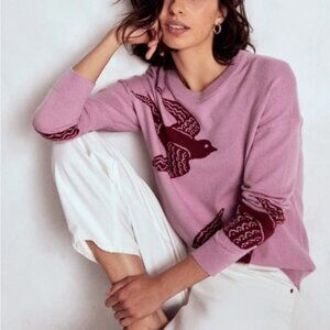 Boden Lilac Bird Motif Sweater